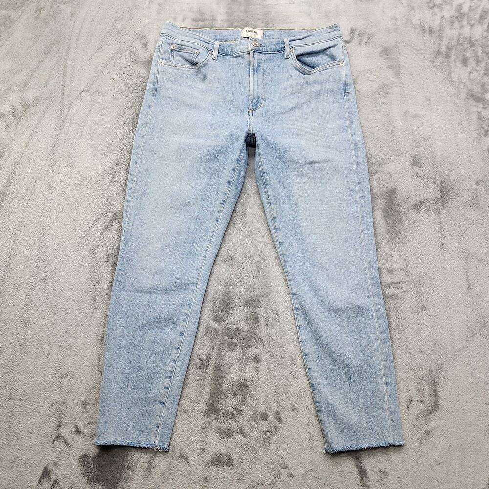 AGOLDE Jeans Womens 32 Blue Light Wash Sophie Raw Hem High Rise Crop Skinny‎
